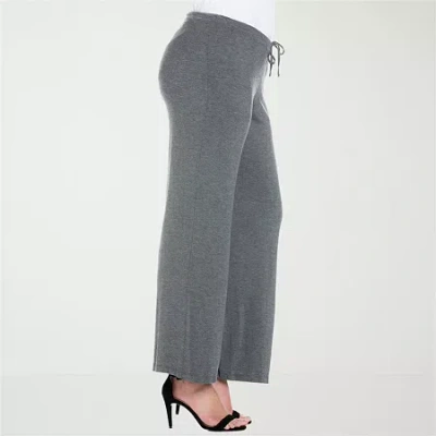 24seven Comfort Apparel Womens Plus Wide Leg Drawstring Pant In Gray