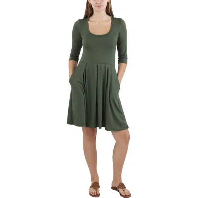24seven Comfort Apparel Womens Pocket 3/4 Sleeve Mini Dress In Green