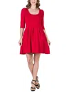 24seven Comfort Apparel Three Quarter Sleeve Fit And Flare Mini Dress In Red