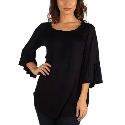 24seven Comfort Apparel Womens Round Neck 3/4 Sleeve Tunic Top In Black