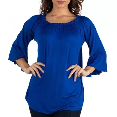 24seven Comfort Apparel Womens Round Neck 3/4 Sleeve Tunic Top In Multi