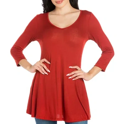 24seven Comfort Apparel Womens Round Neck 3/4 Sleeve Tunic Top In Red