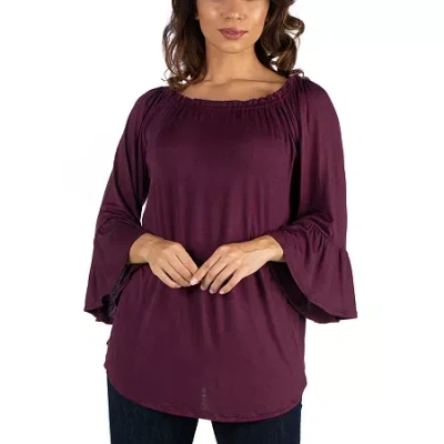 24seven Comfort Apparel Womens Round Neck 3/4 Sleeve Tunic Top In Purple