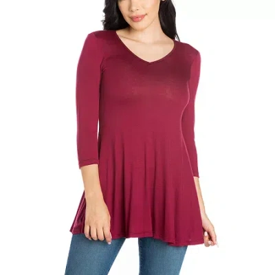 24seven Comfort Apparel Womens Round Neck 3/4 Sleeve Tunic Top In Burgundy