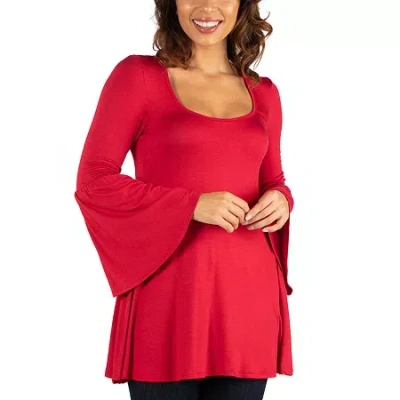 24seven Comfort Apparel Womens Round Neck 3/4 Sleeve Tunic Top In Red