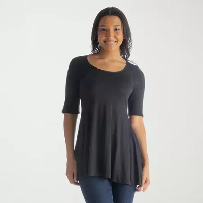24seven Comfort Apparel Womens Round Neck Elbow Sleeve Tunic Top In Gray