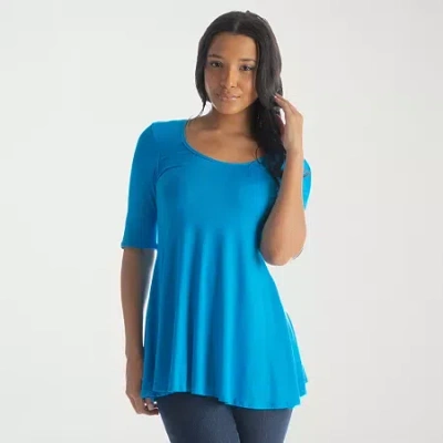 24seven Comfort Apparel Womens Round Neck Elbow Sleeve Tunic Top In Blue
