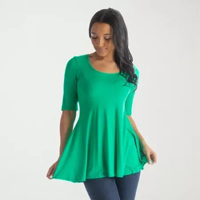 24seven Comfort Apparel Womens Round Neck Elbow Sleeve Tunic Top In Green