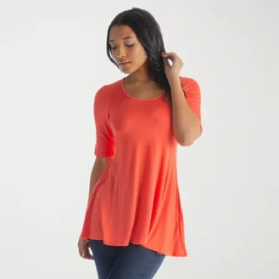 24seven Comfort Apparel Womens Round Neck Elbow Sleeve Tunic Top In Orange