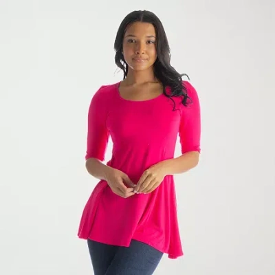 24seven Comfort Apparel Womens Round Neck Elbow Sleeve Tunic Top In Pink