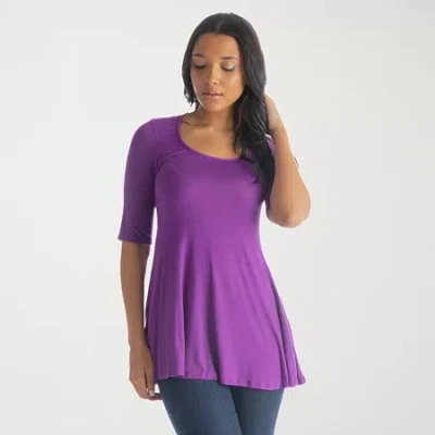 24seven Comfort Apparel Womens Round Neck Elbow Sleeve Tunic Top In Purple
