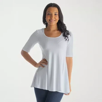 24seven Comfort Apparel Womens Round Neck Elbow Sleeve Tunic Top In White