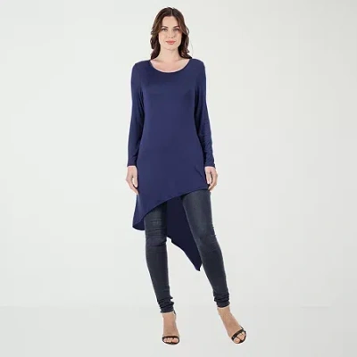 24seven Comfort Apparel Womens Round Neck Long Sleeve Tunic Top In Blue