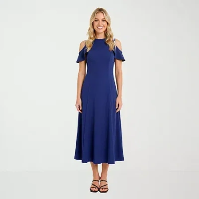 24seven Comfort Apparel Womens Round Neck Short Sleeve Maxi Dress In Blue