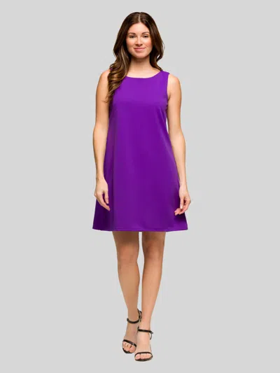 24seven Comfort Apparel Womens Round Neck Sleeveless A-line Mini Shift Dress In Purple