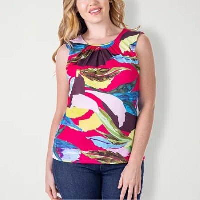 24seven Comfort Apparel Petites Pink Pleated Crew Neckline Back Closure Sleeveless Top