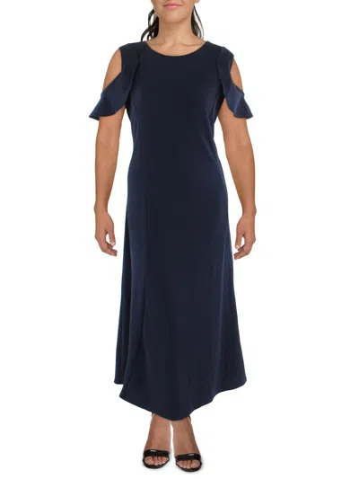24seven Comfort Apparel Womens Ruffle Sleeves Wide Neck Cocktail And Party Dress In Blue