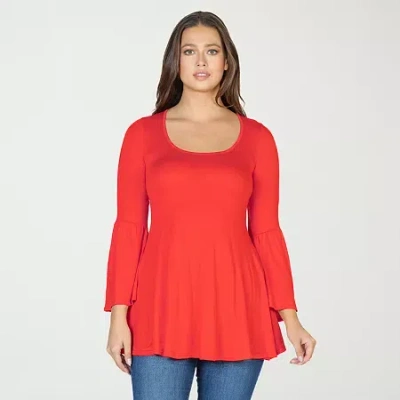 24seven Comfort Apparel Womens Scoop Neck 3/4 Sleeve Tunic Top In Red