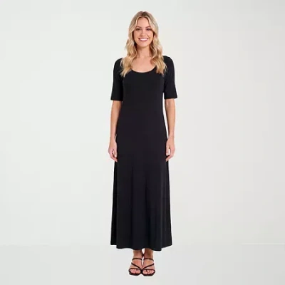 24seven Comfort Apparel Womens Scoop Neck Elbow Sleeve Maxi Dress In Black