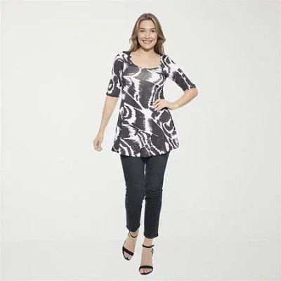 24seven Comfort Apparel Womens Scoop Neck Elbow Sleeve Tunic Top In Black