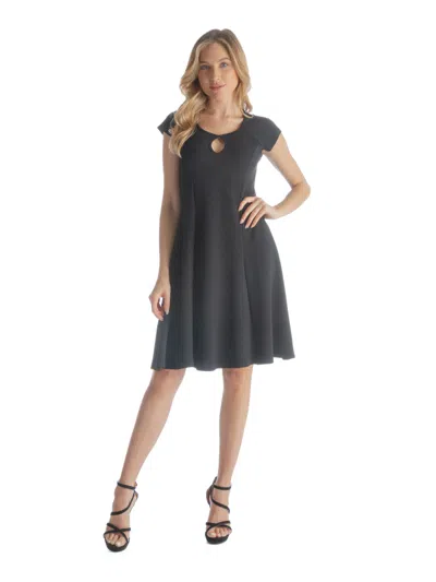 24seven Comfort Apparel Womens Scoop Neck Keyhole Detail Cap Sleeve Flared Knee Length Dress In Black