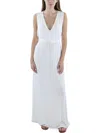 24seven Comfort Apparel V Neck Sleeveless Maternity Maxi Dress With Belt In White