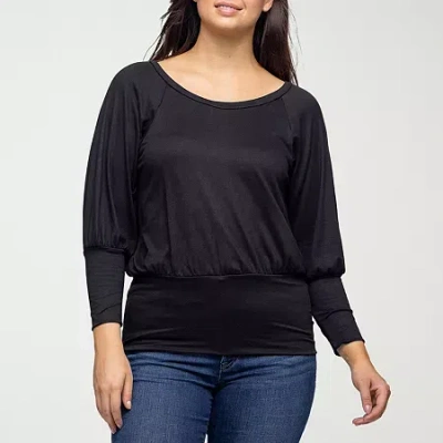 24seven Comfort Apparel Womens Scoop Neck Long Sleeve Blouse In Black