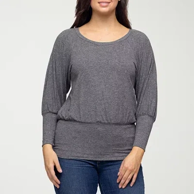 24seven Comfort Apparel Womens Scoop Neck Long Sleeve Blouse In Gray