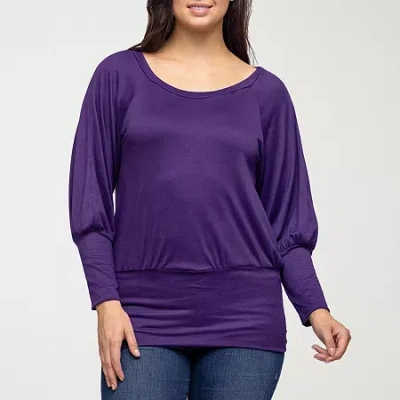 24seven Comfort Apparel Womens Scoop Neck Long Sleeve Blouse In Purple