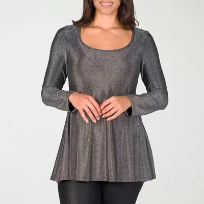 24seven Comfort Apparel Womens Scoop Neck Long Sleeve Blouse In Gray