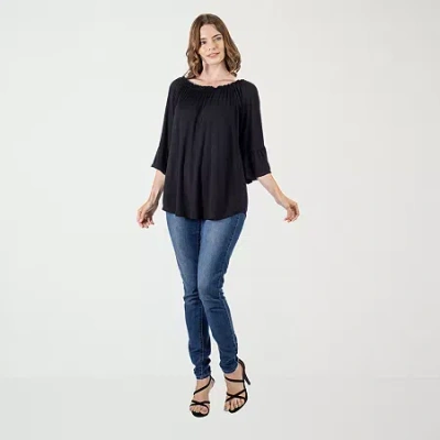 24seven Comfort Apparel Womens Scoop Neck Long Sleeve Tunic Top In Black