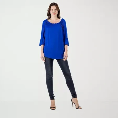 24seven Comfort Apparel Womens Scoop Neck Long Sleeve Tunic Top In Blue