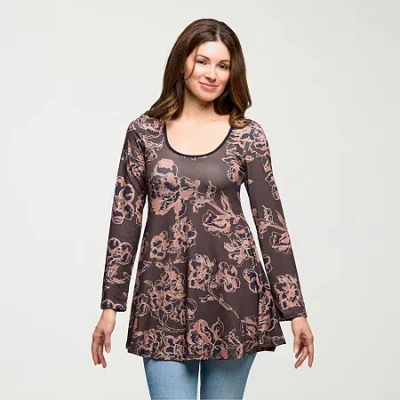 24seven Comfort Apparel Womens Scoop Neck Long Sleeve Tunic Top In Brown