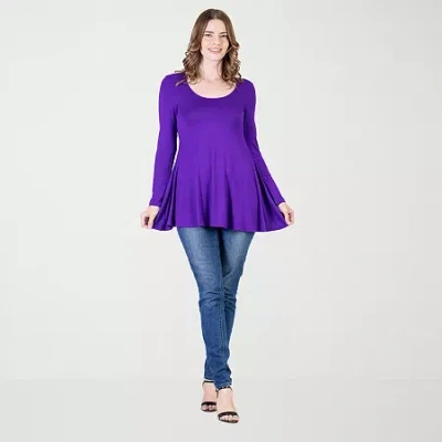24seven Comfort Apparel Womens Scoop Neck Long Sleeve Tunic Top In Purple