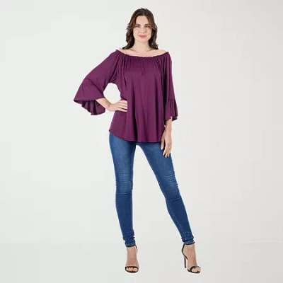 24seven Comfort Apparel Womens Scoop Neck Long Sleeve Tunic Top In Purple