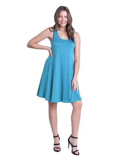 24seven Comfort Apparel Womens Scoop Neck Sleeveless A Line Tank Swing Mini Dress In Blue