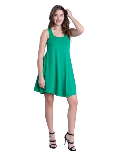 24seven Comfort Apparel Womens Scoop Neck Sleeveless A Line Tank Swing Mini Dress In Green