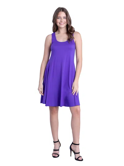 24seven Comfort Apparel Womens Scoop Neck Sleeveless A Line Tank Swing Mini Dress In Purple
