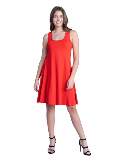 24seven Comfort Apparel Womens Scoop Neck Sleeveless A Line Tank Swing Mini Dress In Red