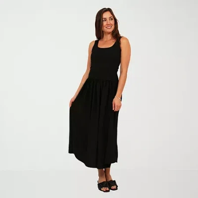 24seven Comfort Apparel Womens Essential Sleeveless Scoop Neck A-line Pocket Maxi Dress In Black