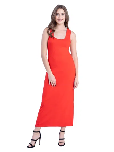 24seven Comfort Apparel Womens Scoop Neck Sleeveless Tank Racerback Detail Maxi Dress In Orange