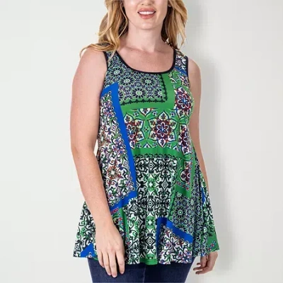 24seven Comfort Apparel Womens Scoop Neck Sleeveless Tunic Top In Green