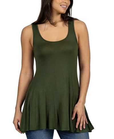 24seven Comfort Apparel Womens Scoop Neck Sleeveless Tunic Top In Olive