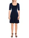 24seven Comfort Apparel Midi Length Fit And Flare Pocket Maternity Dress In Blue