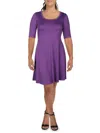 24SEVEN COMFORT APPAREL WOMENS SCOOPNECK ELBOW SLEEVE SHIFT DRESS