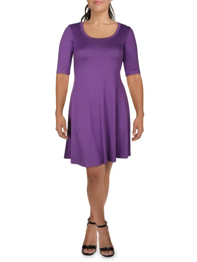 24seven Comfort Apparel Womens Scoopneck Elbow Sleeve Shift Dress In Purple