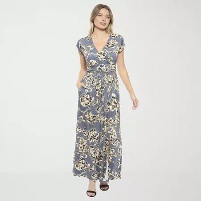 24seven Comfort Apparel Womens Short Sleeve Abstract Maxi Dress In Gray