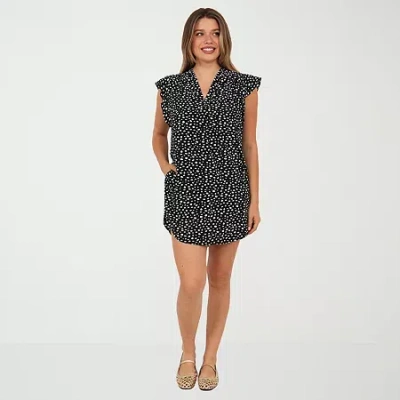 24seven Comfort Apparel Womens Short Sleeve Dots T-shirt Dress In Black