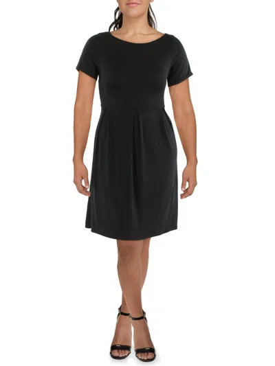 24seven Comfort Apparel Womens Short Sleeve Knee Length Midi Dress In Black