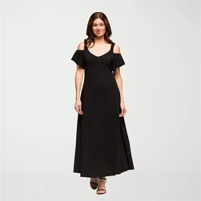 24seven Comfort Apparel Womens Short Sleeve Maxi Dress In Black